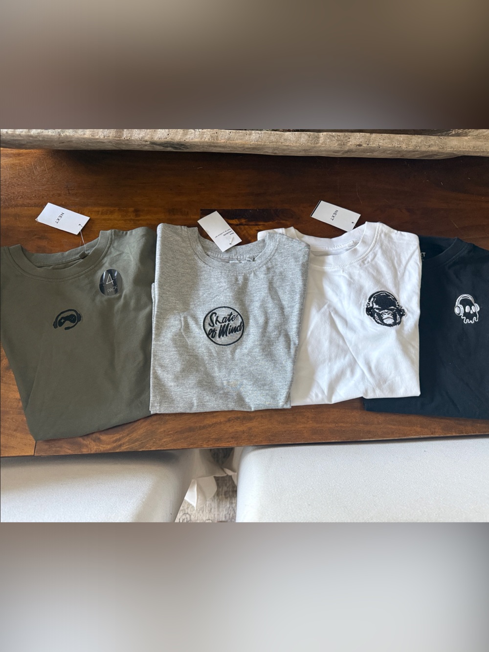next Kids Short Sleeve Tees in Olive Green, Gray, White, Black